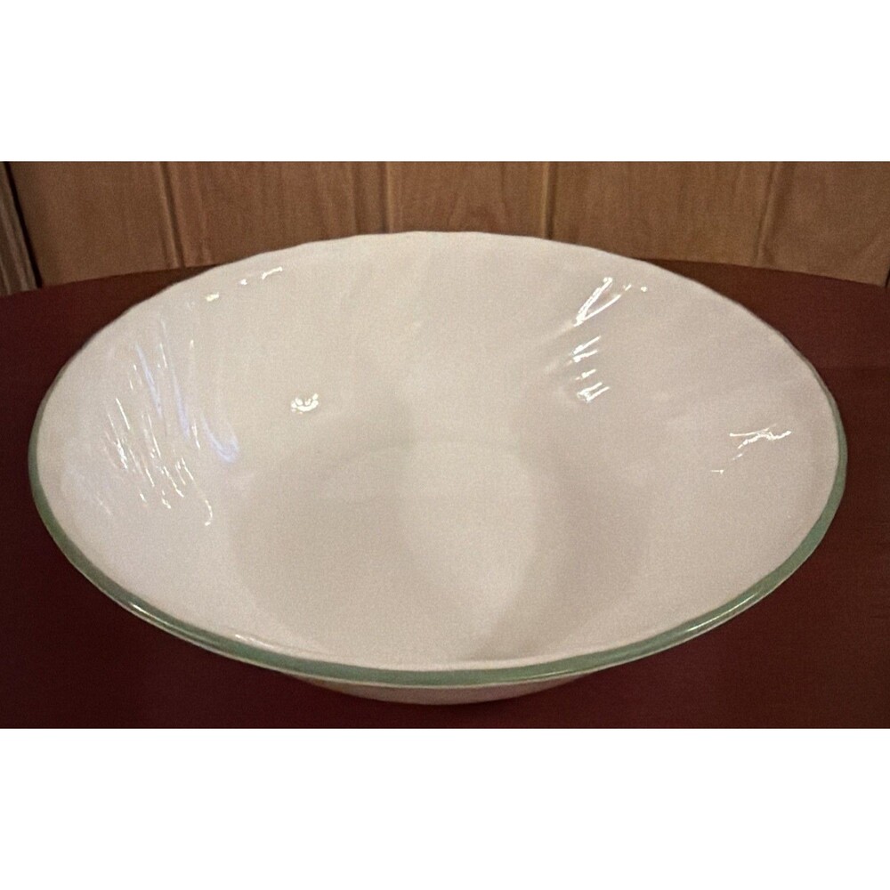 CORELLE “CHUTNEY” 8.5” VEG. SERVING  BOWL 1 QT. GREEN TRIM WHITE SWIRL BODY EXC